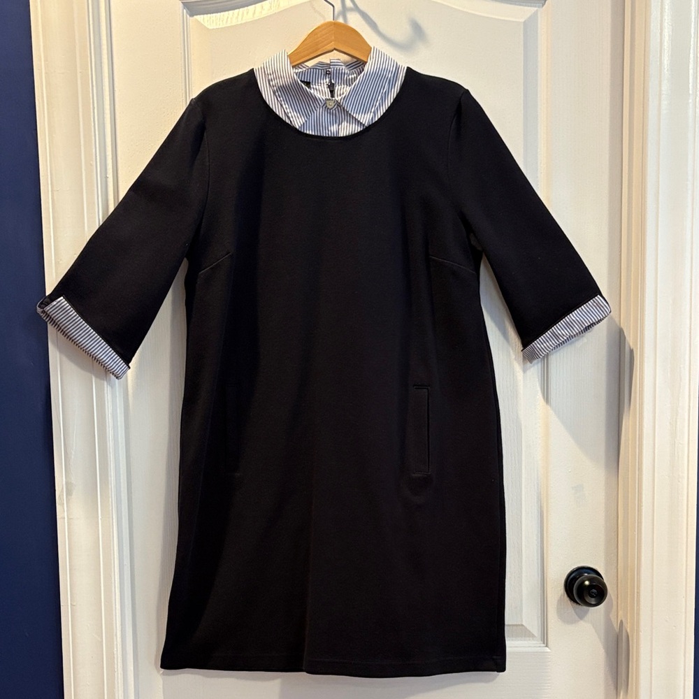 Talbots Dark Blue Dress with Striped Collar and Cuffs